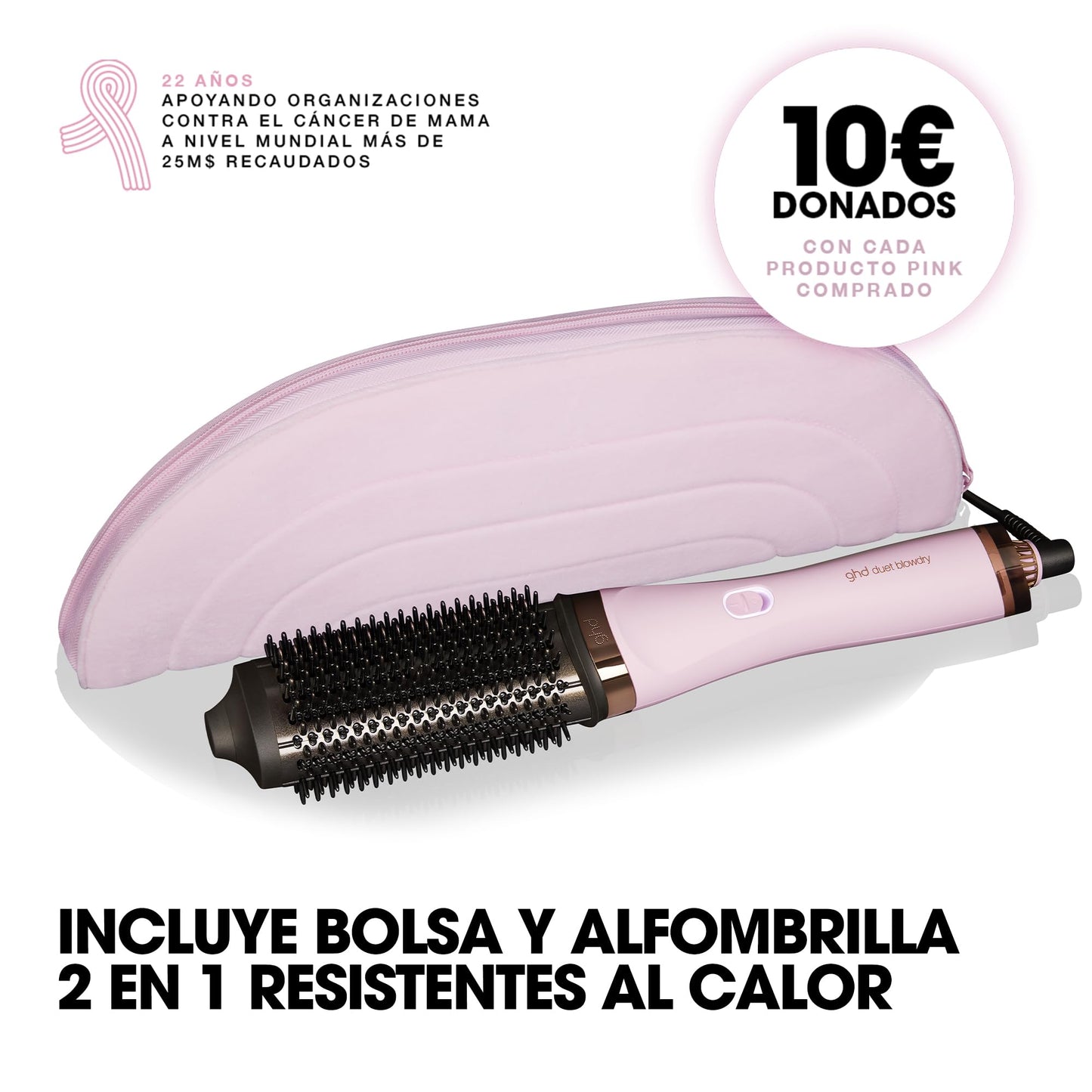 ghd Duet Blowdry Limited Edition Hair Dryer Brush en color rosa sorbete con estuche protector de calor