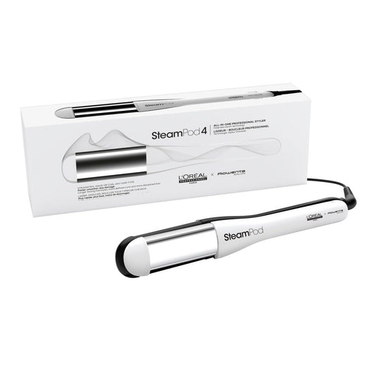 L’Oréal Professionnel, Steampod 4, Plancha de Pelo Profesional con Tecnología a Vapor, Moldeador Todo en uno, para Todo Tipo de Cabello, Color Blanco