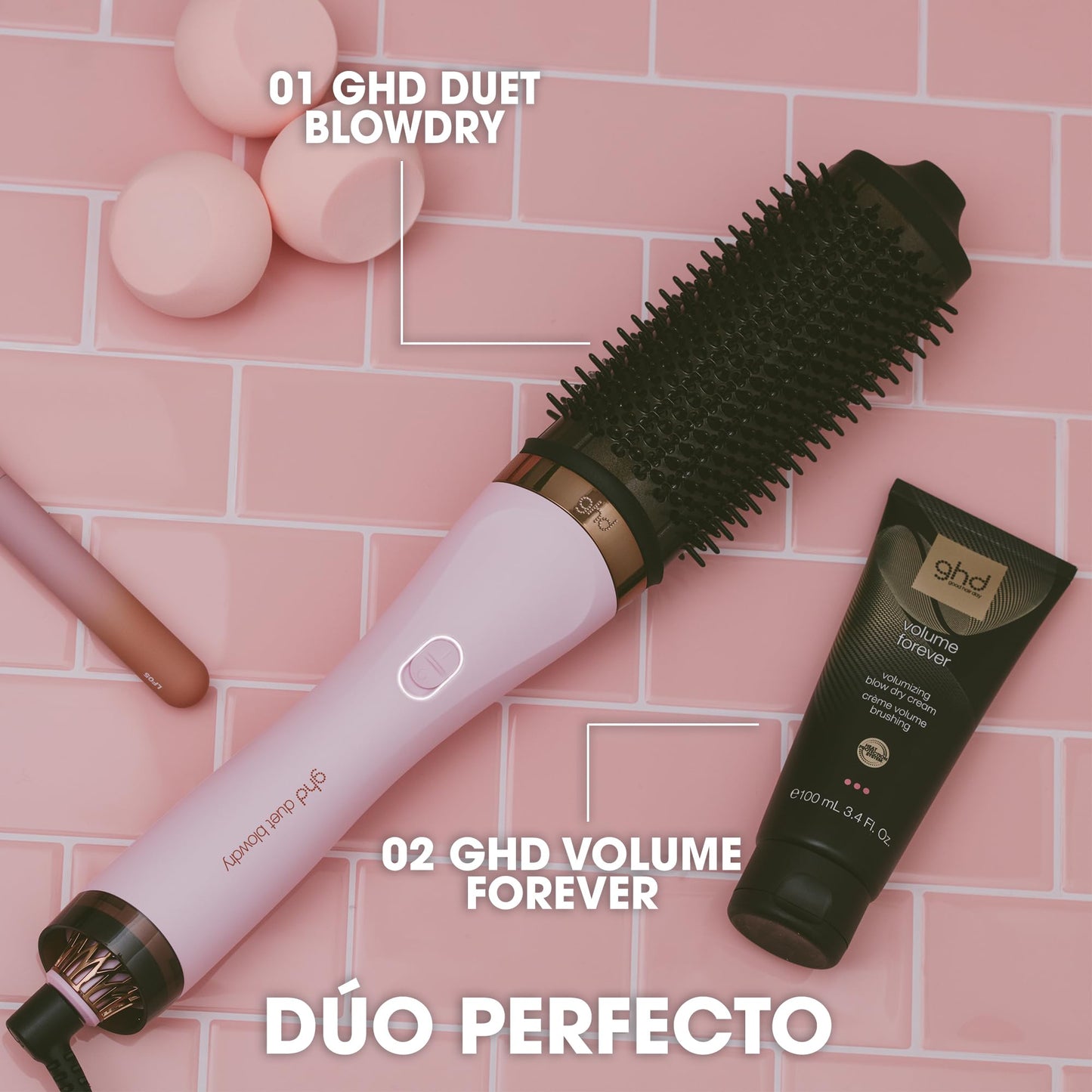 ghd Duet Blowdry Limited Edition Hair Dryer Brush en color rosa sorbete con estuche protector de calor