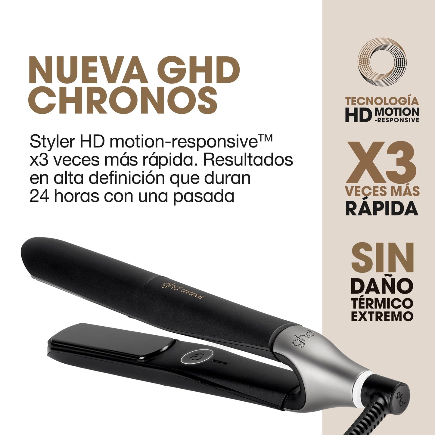 ghd chronos negra - plancha de pelo profesional, lisos, rizos y ondas de alta definición, 3 veces más rápida