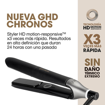 ghd chronos negra - plancha de pelo profesional, lisos, rizos y ondas de alta definición, 3 veces más rápida